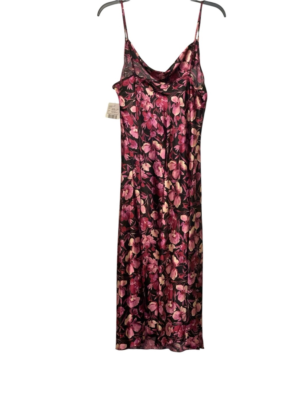 NWT- Bebe by Davids Bridal floral satin slip dress w/cowl necklines Size large - Picture 3 of 10